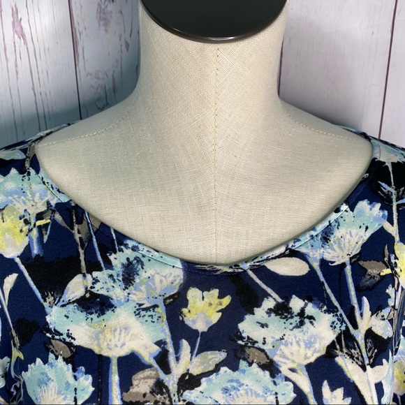 Pure Jill J Jill Small Floral Tunic Long Sleeve Pockets Navy Blue Yellow - Picture 3 of 10